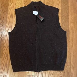 Linea Uomo Classic Fit Brown Sleeveless Zip-Up Sweater Vest CLg (F)